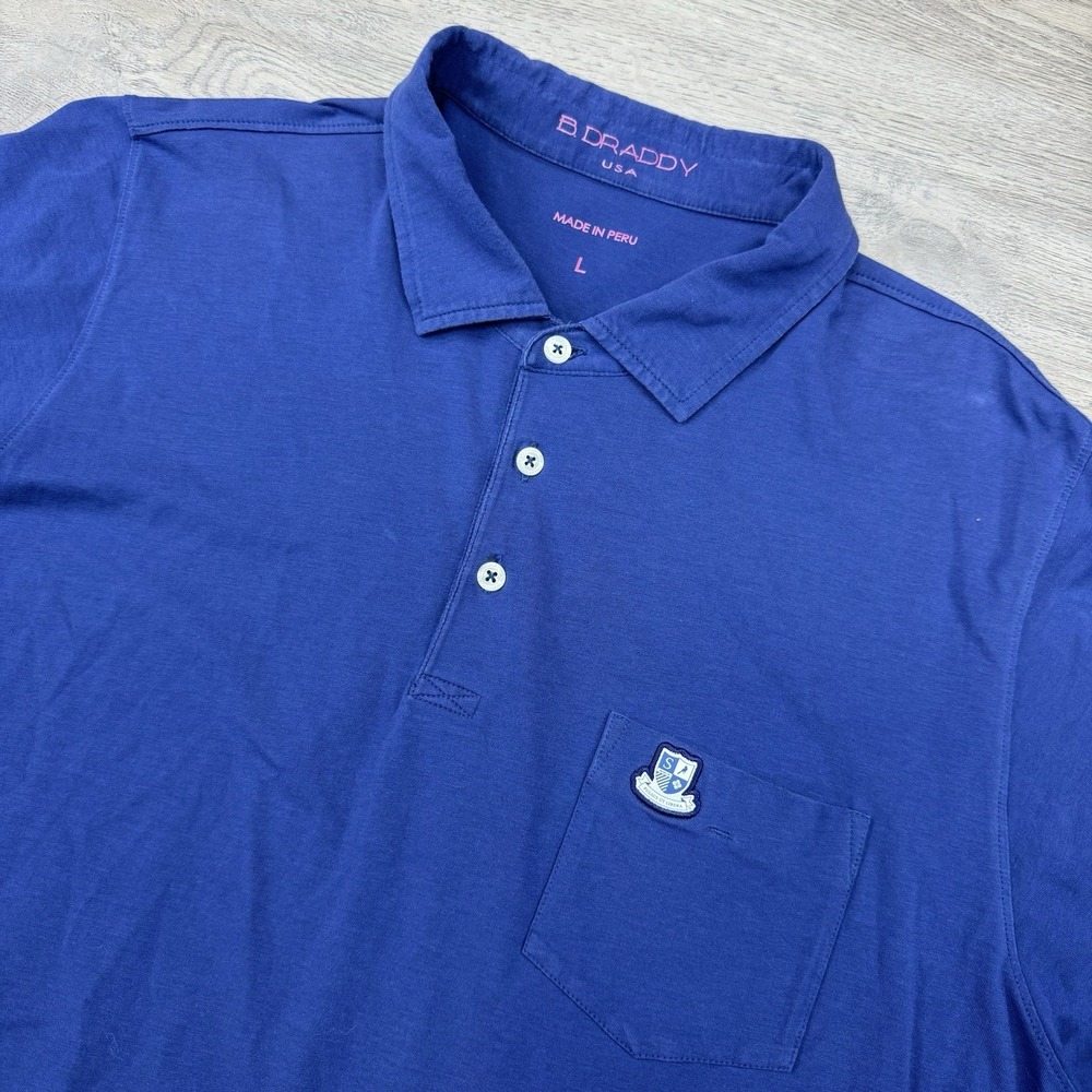 B Draddy‎ USA Blue Crest Logo Polo Men's Sz L Company Logo Golf Casual